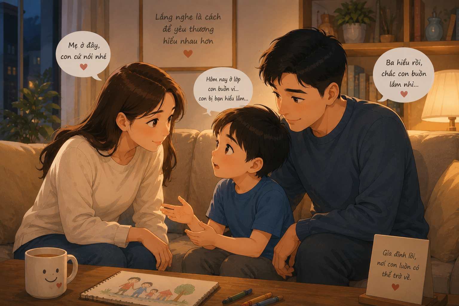 Cha mẹ lắng nghe cảm xúc của con