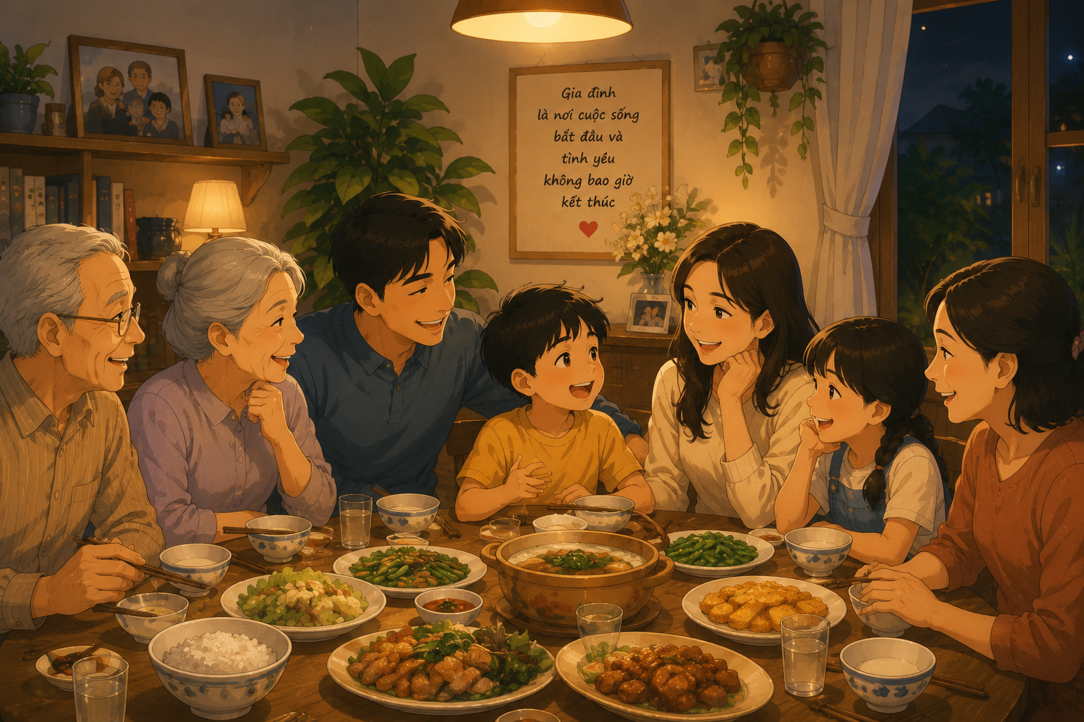 Gia đình quây quần trò chuyện cùng nhau