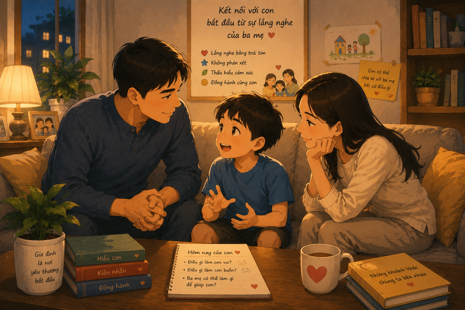 Cha mẹ trò chuyện nhẹ nhàng cùng con