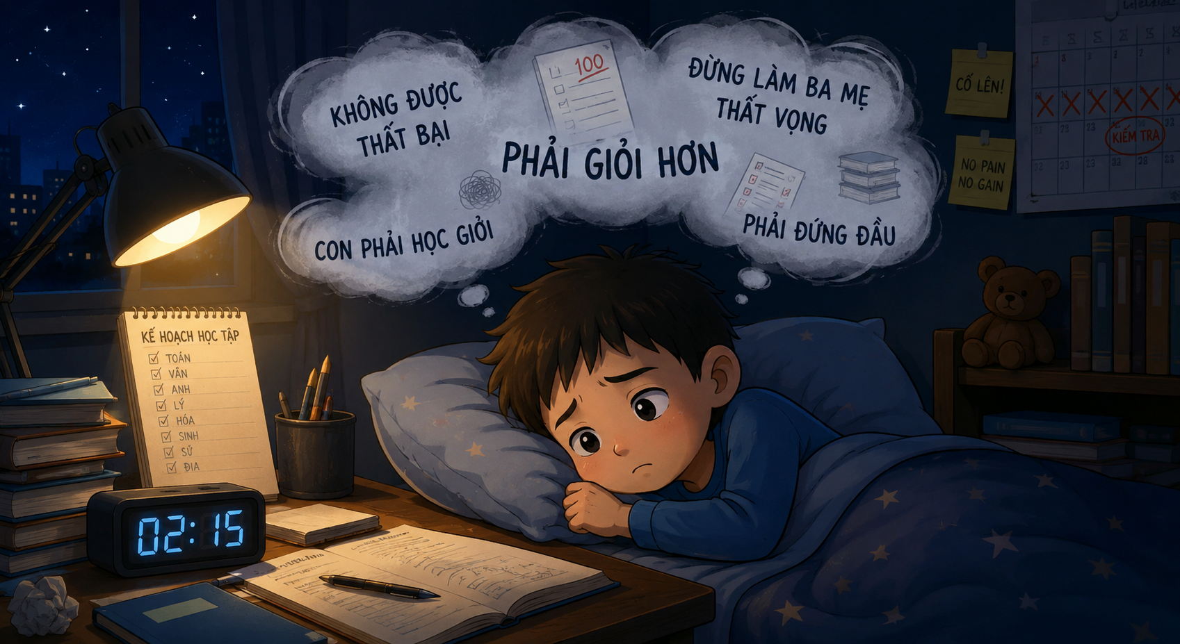 Đứa trẻ mất ngủ vì áp lực học tập